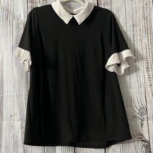 Black with white collar 2X blouse stretch material